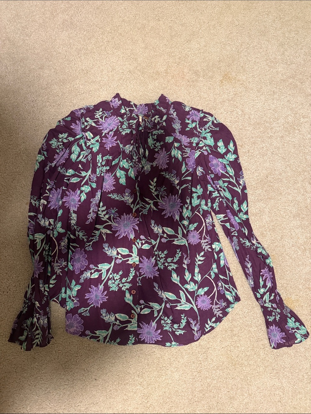 Free People Purple Floral Long-Sleeve Blouse